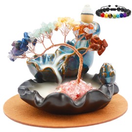 Dreamgirnh Chakras Backflow Incense Burner, Crystal Tree Incense Waterfall Fountain, Cone Incense Holde, Living Room Shelf Aesthetic Decor