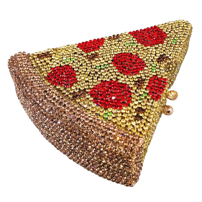 Usuisy Novelty 3D Pizza Shape Women Crystal Clutch Evening Bag
