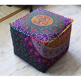 CRAFT KALA Mandala Meditation Floor Pillows Square Pillow Cover Seating Decorative Adults Bohemian Floor Cushion Cover Outdoor Living Room Throw Ottoman Poufs Cover 16X16X14 inches, Multi Six Color