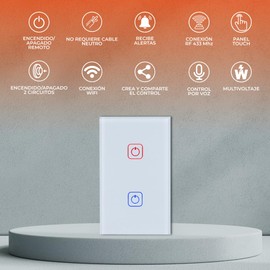 Tecnolite Connect - Apagador Inteligente Táctil WiFi 2 Circuitos, Sin Cable Neutro, Compatible con App móvil, Alexa, Google y Siri, Interruptor Inteligente
