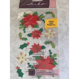STICKO EK SUCCESS STICKERS CHRISTMAS POINSETTIA FLOWER POINSETTIAS 12PCS