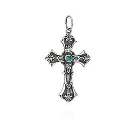 NKlaus 925 Sterling Silver Cross with Zirconia Green Red Blue or Turquoise Orthodox Christening Pendant, Silver, Cubic Zirconia