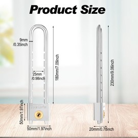 Long Shackle Padlock with Key 2 Inch Solid Brass Removable Adjustable Length Silver Shackle for Gates, Cabinets, Safe Boxes, Bike Lock (2 Pack)