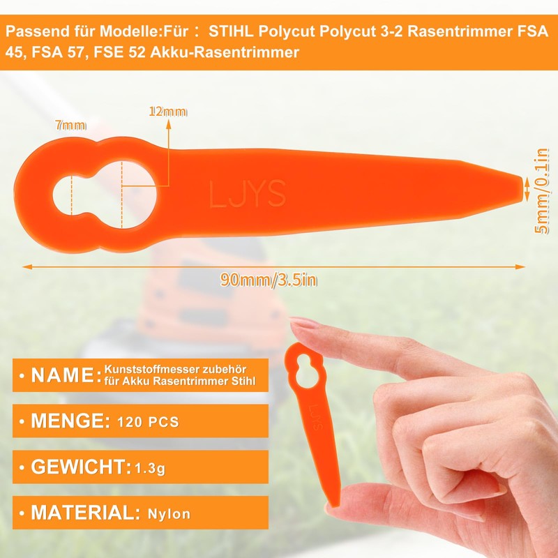Pack of 120 Replacement Plastic Blades, Compatible with Stihl Polycut