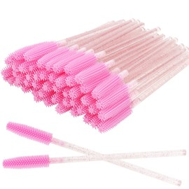 Juego de 100 brochas desechables de silicona suave con mango de purpurina para pestañas, aplicador de brochas de maquillaje, color rosa