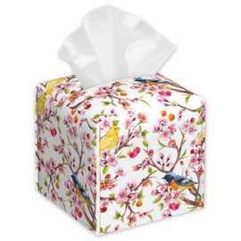 Soporte para caja de pañuelos de flores de cerezo, caja de papel facial para acuarela, dispensador de papel facial de piel, para el hogar, para recámara, cocina, oficina y coche, 5.2 x 5.2 x 5.2