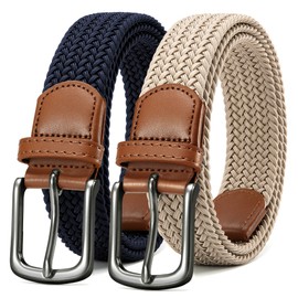 CHAOREN Mens Belt 2Pack - Mens Stretchable Braided Woven Golf Belt 1 3/8"- Elastic Canvas Fit Casual Jeans Pants