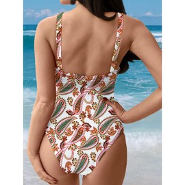 OUSIMEN Traje de Baño una Pieza para Mujer con Cuello en V Control de Abdomen con Corte Decorativo Monokini