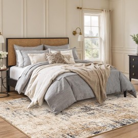 Rugflix 5x7 Area Rug for Living Room, Washable Modern Abstract Rug Low-Pile Non Slip Backing, Soft Large Farmhouse Carpet for Bedroom Dining Room Home Office, Brown Grey