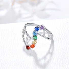 KINGWHYTE Chakra Ring 925 Sterling Silver Healing 7 Chakra Cubic Zirconia Adjustable Open Ring Chakra Jewelry Gift for Women