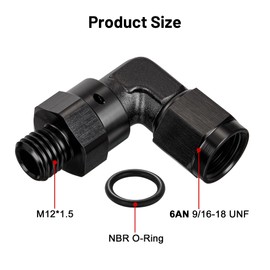 EVIL ENERGY 6AN Female to M12x1.5mm Metric Male 90-Degree Elbow Swivel Fitting Adapter Hose End Forged Aluminum Black