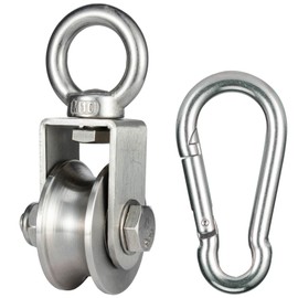 Pulley Steel Cable with M8 Carabiner Hook with 2 Ball Bearings Fitness Stainless Steel 304 Load Capacity 500 kg
