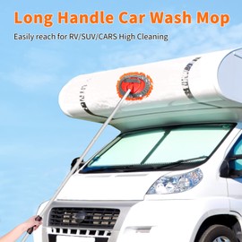 Wontolf 62'' Car Wash Brush with Long Handle, Scratch-Free Soft Bristles Sturdy Car Wash Mop, Complete Cleaning Brush Kit Wash Mitt Towel Windshield Squeegee Wheel Tire Brush for Car Truck RV Orange