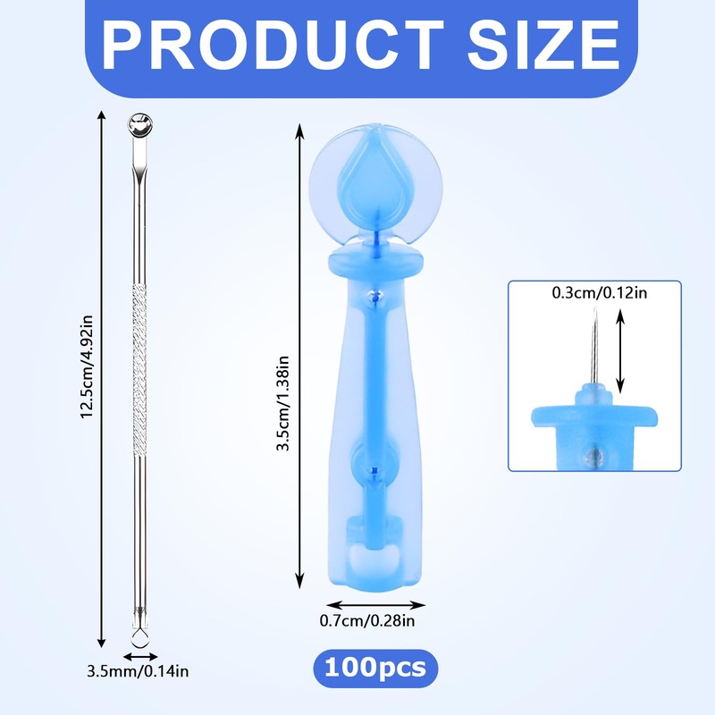 Pack of 100 Blackhead Remover, Disposable Acne Pimple Needles, ABS