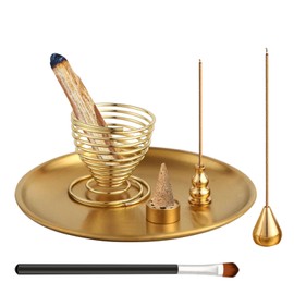 ZOCONE Gold Incense Stick Holder Set, 6-in-1 Brass Incense Holder Plate, 9 Hole Incense Holder, Water Drops, Incense Burner for Incense Cones, Meditation Yoga Accessories