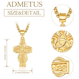 ADMETUS Gold Celtic Cross Necklace for Men 925 Sterling Silver Cross Pendant Necklace Irish Jewellery Celtic Knot Gifts for Men