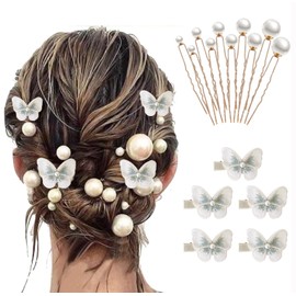 Pack of 25 Hair Accessories Wedding Pearl Bridal Hair Accessories and Butterfly Hair Clip Bridal Hair Accessories Pearls Wedding Hair Accessories for Bridesmaids Women Girls (A)