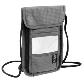 JIYIN Black Neck Pouch with RFID Protection, Chest Bag, Anti-Theft, Unisex Travel Purse, Shoulder Bag, Neck Pouch for Passport, Credit Cards, Smartphone, Coins, Money, gray