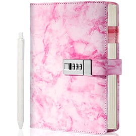 CAGIE Marble Diary with Lock for Girls and Women, Waterproof Journal with Lock 192 Pages Secret Girls Locked Diary with Pen, Password Locked Journals for Teen Girls, A5 Pink