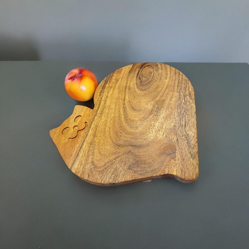 Funny Cat Shaped Wood Cutting Board for Kitchen Smiley Face,