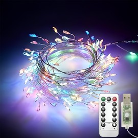 Clearhill 2Pack USB Fairy Lights with Remote Control, 20ft/6M 200LED Color Firecracker Cluster Lights, 8 Modes, Waterproof Copper Wire String Lights for Bedroom, Wedding, DIY, Garden Decor
