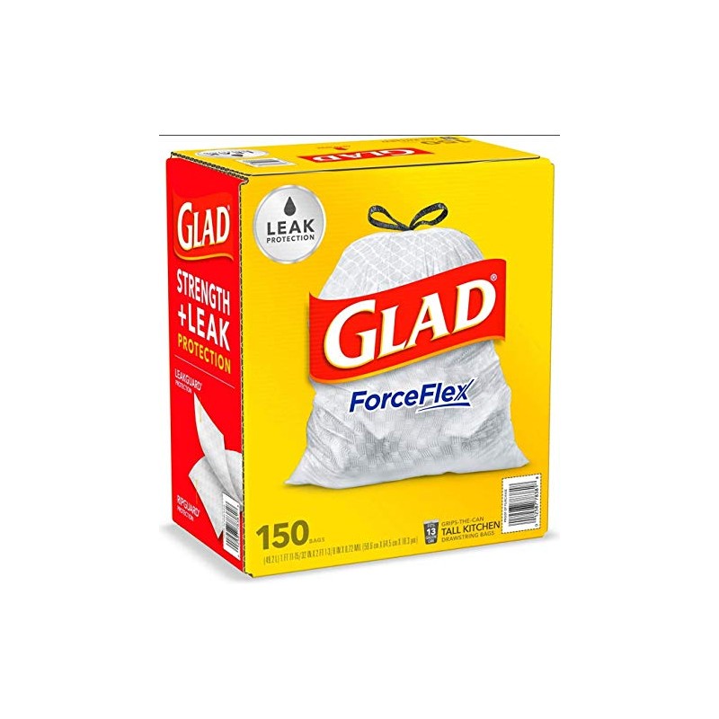 Glad Drawstring Tall Kitchen Trash Bags, 150 Count
