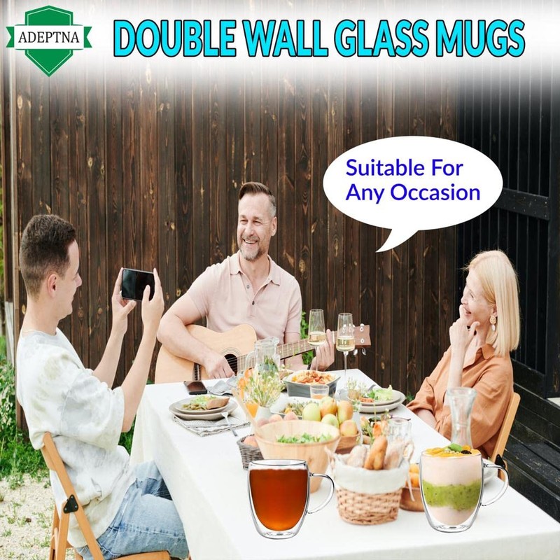 ADEPTNA Finest Large Pack of 2 Double Wall Glass Mugs