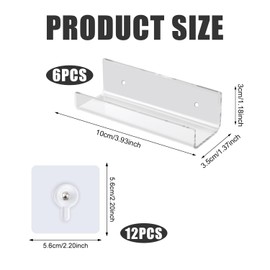 6pcs Vinyl Record Shelf Wall Mount, with 12pcs Nail-Free Screw Stickers Acrylic Album Record Holder Clear Vinyl Record Stand Display Racks for Album Covers Home Decor Office