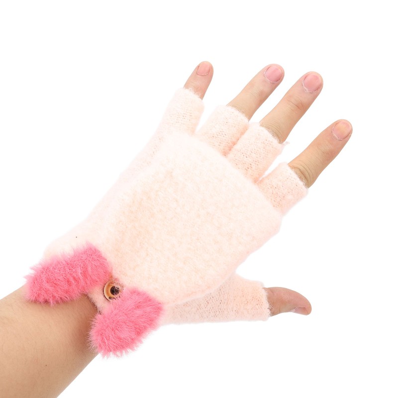 USB Heated Knitted Flap Gloves Half Finger 5V Winter Heating