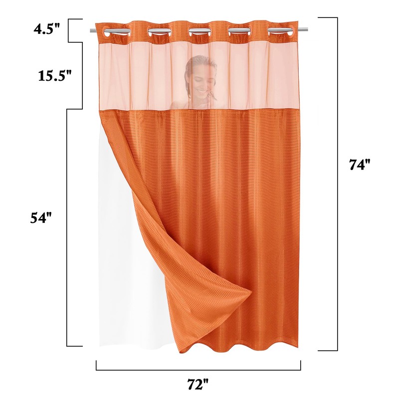 Gibelle No Hook Waffle Weave Shower Curtain with Snap-in Fabric