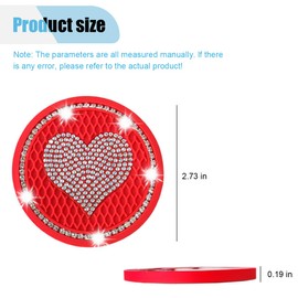 2PCS Bling Car Cup Holder Insert Coasters- 2.75 Inch Non-Slip Embedded Decorative Coaster Drink Car Cup Mat- Crystal Rhinestone Water Bottle Holder Pads Auto Interior Accessories for Women (Red)