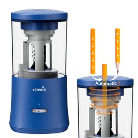 tenwin Electric Pencil Sharpener, Fully Automatic Pencil Sharpener for 6-8mm Colored Pencils, Hands-Free Rechargeable Sharpener, Fast Sharpening, No Uneven Tips, Also for Short Pencils, Blue