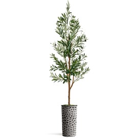 Artificial Tree in Modern Planter, Fake Olive Silk Tree for Indoor and Outdoor Home Decoration - 68" Overall Tall (Plant Pot Plus Tree)