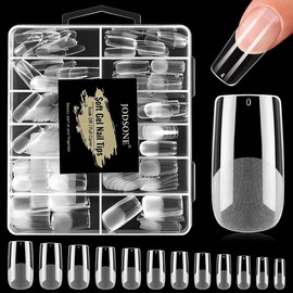JODSONE Short Orbicular Half Matte Pre shaped Soft Gel Tips Fake Nails False Acrylic Clear Full Cover Press on Extension Gel Kit Manicure DIY at Home 240PCS 10Sizes