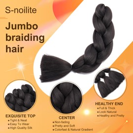 Ombre 4 Tones Braiding Hair Extensions Jumbo Braids Hair Extension Jumbo Braiding for Twist Braiding 24",1 Bundles - Dark Black