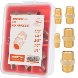 LTWFITTING Assortment Kit 1/8-Inch 1/4-Inch 3/8-Inch 1/2-Inch 3/4-Inch NPT Male Brass Pipe Hex Nipple Set (Pack of 32)