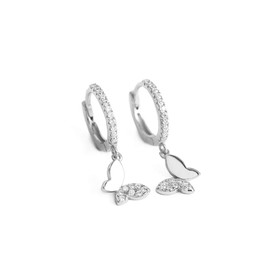 Cute Butterfly Small CZ Cartilage Hoop Earrings With Tiny Charm Dangle Drop for Women S925 Sterling Silver Dainty Fashion Huggie Hoops Hypoallergenic Jewelry Gifts for Daughter Sister Bff (Silver)
