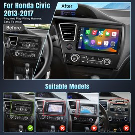 Leadfan Android Car Radio for Honda Civic 2013 2014 2015 2016 2017 Car Stereo with Carplay Android Auto, 9 Inch Touch Screen, Blutooth FM GPS WiFi SWC EQ Canbus (for Honda Civic 2013-2017)