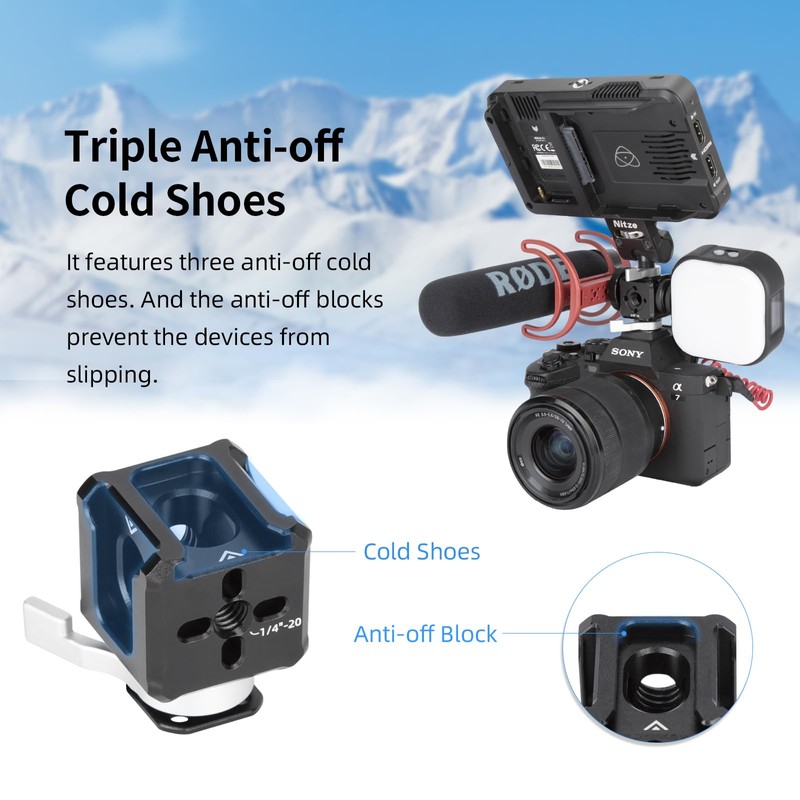 Nitze Triple Cold Shoe Adapter with 1/4" Threaded Hole, 1/4"