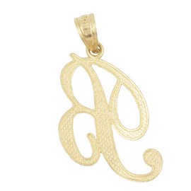 Ice on Fire Jewelry 14k Solid Real Gold Cursive Initial Pendant, English Alpahbet A-Z Letter Charm with Diamond Cut (B)