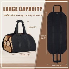 Firewood Carrier, Waterproof Oxford Fabric Firewood Bag, Large Log Carrier for Firewood, Fireplace Accessories Storage, Comfortable Wood Carrier with Handles, D-ring Fire Wood Holder