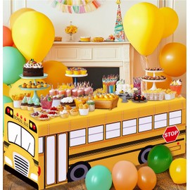 MUNILAIL 6 Ft School Bus Table Cloth Welcome Back to School Tablecloth School Bus Theme Table Cover for Birthday Party Kindergarten First Day of School Decorations