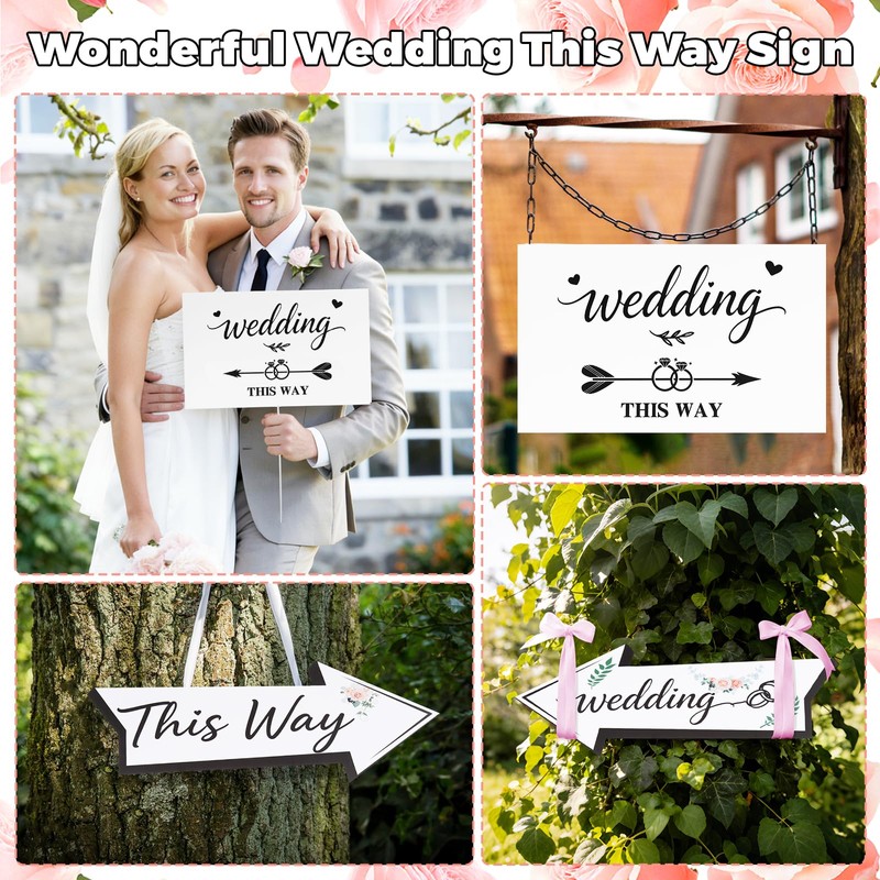 9 PCS Wedding This Way Sign Kit,Double Sided Wedding Direction