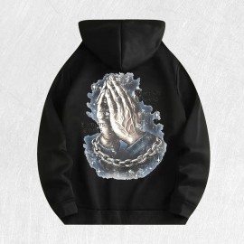 Praying Hands & Chain Graphic Hoodie 100% Cotton US Warehouse 6 ColorsColor: Black, Size: 2 XL
