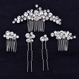 ULAPAN Wedding Hair Combs Crystal Bridal Head Pieces Hair Pins Rhinestones for Brides Bridesmaid Womens Hair Accessories (Silver Set)