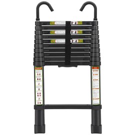 Telescopic Ladder, 10.5FT RIKADE Aluminum Telescoping Ladder with Non-Slip Feet and Stable Hook, Portable Extension Ladder for Household and Outdoor Working, 330lb Capacity Black