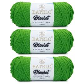 BATELO 3 Skein Blanket Chenille Yarn Soft Plush Yarn for Crocheting & Knitting - 100% Polyester - 6 Super Bulky - 7.04oz/109yd - Green