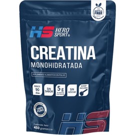 HEROSPORTS | Creatina Monohidratada de Alta Pureza 450g en Polvo. 5g de Creatina por Porción, 100% Pura, 100% Natural, 0 Azúcar, Sin Sabor, Sin Olor, Bottle Free, Incluye Cuchara Medidora