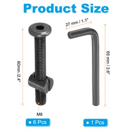 PATIKIL M8 x 60mm & M8 x 18mm Bunk Bed Bolts, 6 Pack Hex Drive Socket Cap Barrel Screws Bolt Nuts Assortment Kit with 1Pcs Wrench for Furniture Bed, Zinc Color