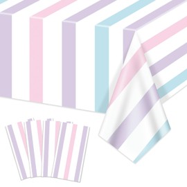 Hegbolke 4Pcs Pastel Stripes Tablecloths, Ice Cream Table Cloth for Kids Baby Shower Sweet One Birthday Donut Themed Party, 51 x 86 Inch